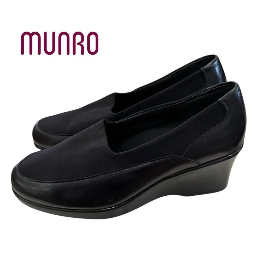 MUNRO American Women's Kayla Black Slip-on Walking Wedge Shoes Heels 9 9WW